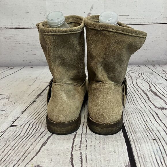 Vera Gomma Boots Womens 37 6.5 Tan Mid Calf‎ Moto Biker Camel Pull On Suede - Picture 4 of 7